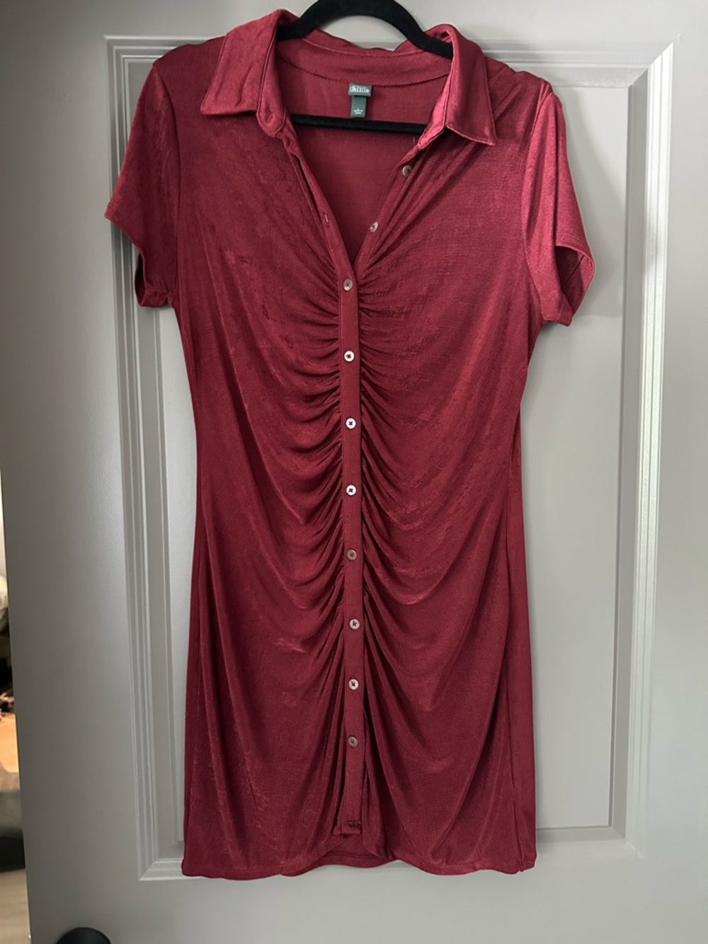 Wild Fable Women’s Ruched Button-Front Polo Dress in red/maroon